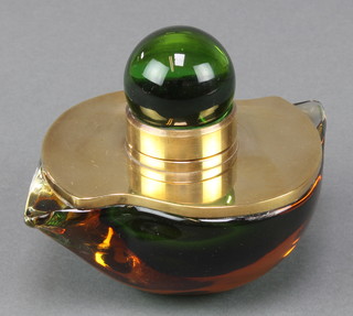 A Studio Glass gilt mounted free form inkwell 5 1/2" 
