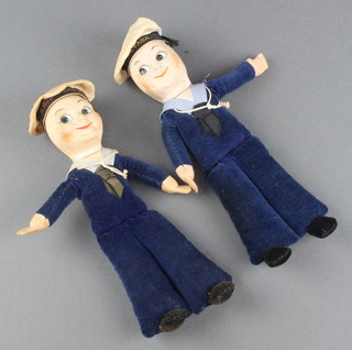 2 Norah Wellings style felt dolls in the form of sailors marked Nevasa and SS Holyhead ferry 8" 