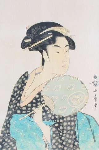 20th Century Japanese wood block print of a lady 14" x 9" 