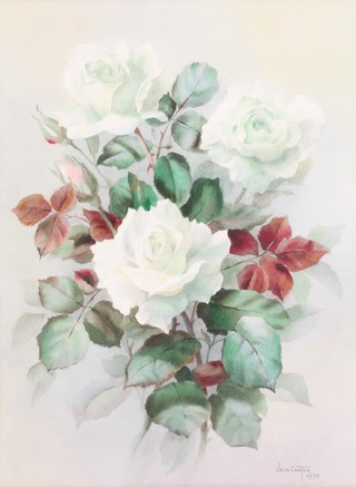 Jack Carter 1979, watercolour, signed and dated, study of white roses 14" x 10 1/4" 
