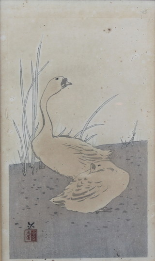 Japanese woodblock print studies of birds 7 1/4" x 4" 