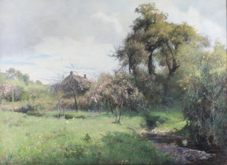 John White '97, oil on canvas, signed and dated, a country cottage view 19" x 26" 