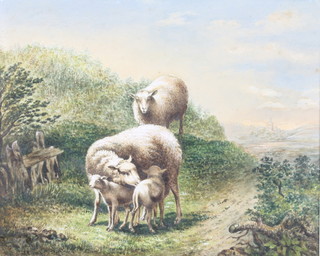 After Thomas Sidney Cooper, watercolour, unsigned, study of sheep in an extensive landscape 9 1/2" x 12" 