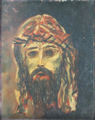 20th Century oil on board, unsigned, study of Christ 15 1/2" x 12", indistinctly inscribed on reverse 