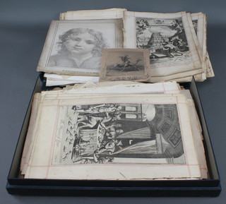 A 19th Century folio, a quantity of unframed etchings, prints and engravings 