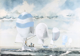 Dion Pears, mixed media on board, signed, a yacht race 22" x 31 1/2" 