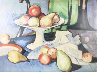 20th Century oil on board, monogrammed, stylish still life study of fruit 29" x 39"  