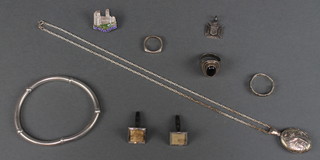 A Continental stylish silver brooch, a bracelet and minor silver jewellery 75 grams