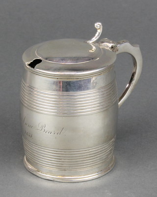 A George III silver mustard pot in the form of a barrel London 1814 124 grams