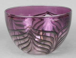A Studio glass bowl with purple ground and grey swirls signed Julio Santos 9" 