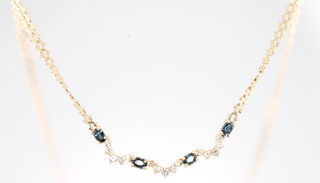 A 14ct yellow gold sapphire and diamond necklace, sapphires approx. 1.8ct, diamonds approx. 0.42, 11.5 grams