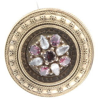 A Georgian Etruscan style gold gem set target brooch 