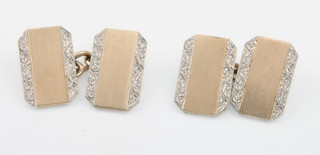 A pair of 9ct yellow gold and platinum chased cufflinks 6.5 grams 