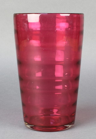 A Whitefriars ruby glass tapered vase 22"h