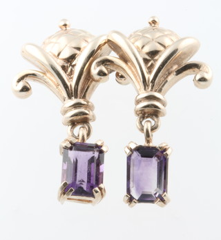 A pair of 9ct yellow gold amethyst earrings 