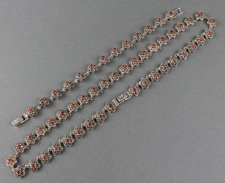 A silver cornelian set necklace and bracelet 