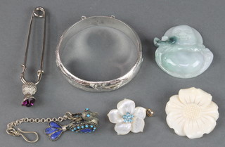 A silver hollow bangle and minor jewellery