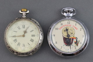 A chromium cased Guinness Time pocket watch and a French silver cased pocket watch 