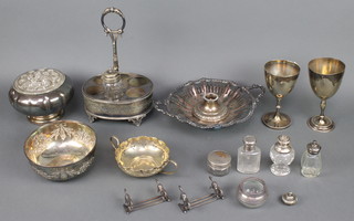 A Victorian silver plated goblet and minor plated items 