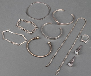 A quantity of silver jewellery including bangles, necklace, cufflinks etc 114 grams