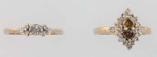 Two 18ct yellow gold gem set rings size K 1/2 and M 