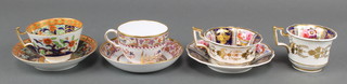 A Ridgways trio decorated with spring flowers, a bute shaped cup and saucer and a London shaped Imari tea cup and saucer 