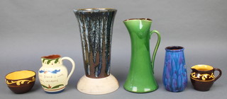 A Torquay vase 10", 2 vases, 2 jugs and a bowl 