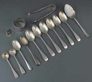 A Victorian silver jam spoon Sheffield 1896 and minor silver ware 284 grams