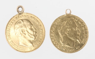 A 5 mark 1877 and a 5 franc 1868