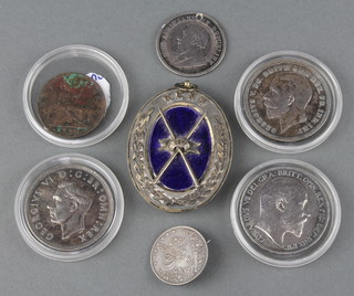 A Masonic silver and enamelled jewel and minor crowns