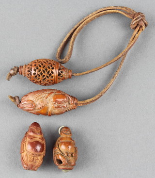 4 Chinese carved hardwood beads