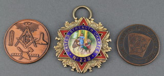 A silver gilt Masonic jewel - United Strength Chapter no.228, 2 Masonic tokens