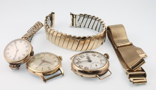A gentleman's early 20th Century 9ct yellow gold wristwatch with seconds at 6 o'clock and 2 others