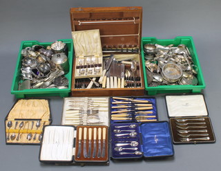 Seven cased sets and a quantity of plated cutlery etc 