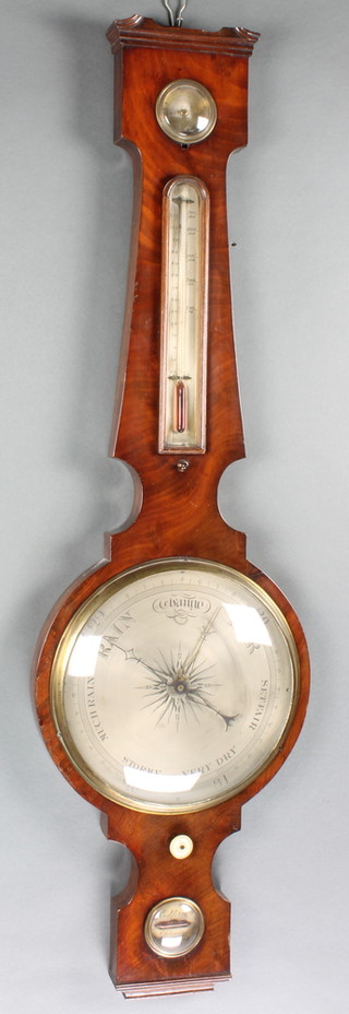 A Redfern 18th Century mercury wheel barometer with silvered dial, damp/dry indicator, thermometer and spirit level marked Redfern Opticians Birmingham, contained in a mahogany case 