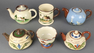 A Torquay jug - Ilfracombe 4 1/4", do. teapot and a pedestal bowl 