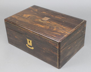 A Victorian coromandel and brass mounted writing slope with hinged lid 6" x 13 1/2" x 9" 