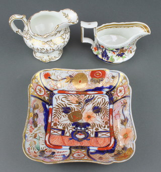 A Grainger Worcester jug with gilt decoration 5", an Old English shaped cream jug 7" and a Coalport lobed dish with Imari pattern decoration 8" 