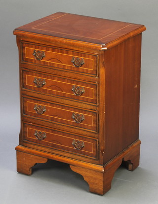 A Georgian style inlaid mahogany bedside chest of 4 drawers on bracket feet 24"h x 16"w x 13"d 