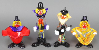 A Murano polychrome glass dish in the form of a clown 6", a ditto and 2 standing figures of clowns