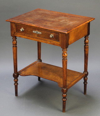 A 19th Century Continental mahogany work table with well fitted drawer, raised on turned supports with undertier 28" x 23" x 17" 
