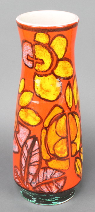 A 1970's Poole Pottery red ground oviform vase decorated with flowers by Janet Laird 16" 