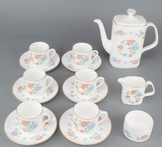 A Royal Doulton Madrigal pattern coffee service comprising coffee pot, milk jug, sugar bowl, 6 coffee cups and 6 saucers