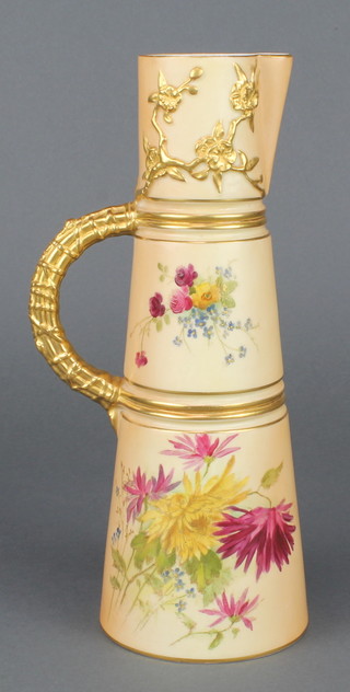 A Royal Worcester blush porcelain jug decorated with spring flowers 10" 