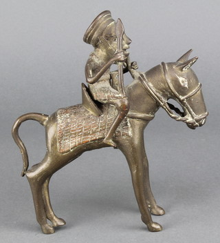 A Benin style bronze figure of a mounted warrior 8" 