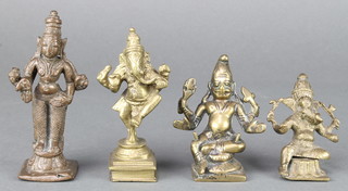 4 Indian bronze figures of deities 5" - 3" 