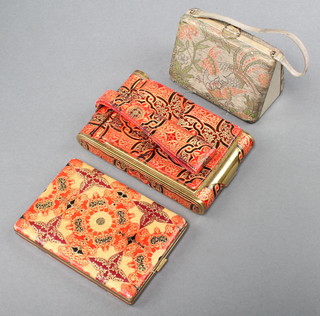 An Indian leather and gilt metal compact/handbag, ditto. cigarette case and 1 other compact/handbag etc 