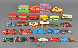 A Dinky model omnibus Dunlop Master Tires advertiser, do. Volkswagen, a Lesney Model of Yesteryear no.11 road roller, do. No.9 Flower Showman's engine and 30 other model vehicles  
