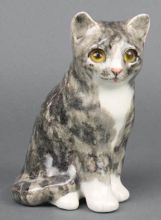 A Jenny Winstanley model of a tabby cat with glass eyes 7 1/2" 