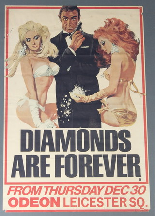 James Bond Diamonds Are Forever 1971, original British double crown movie poster. To promote the European Premiere at Odeon Leicester Square December 30th. Artwork by Robert McGinnis.